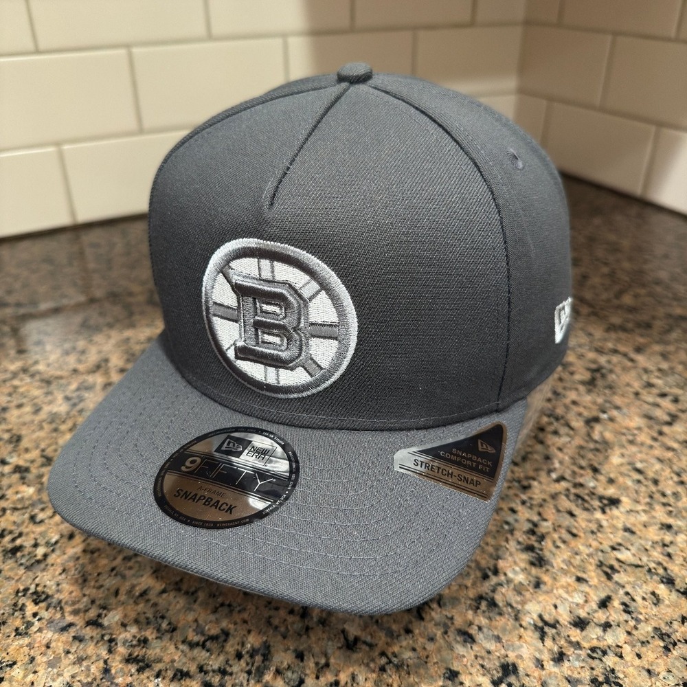 Boston Bruins Hat New Era 9FIFTY A-Frame Snapback Men's Gray 90th Anniv. New